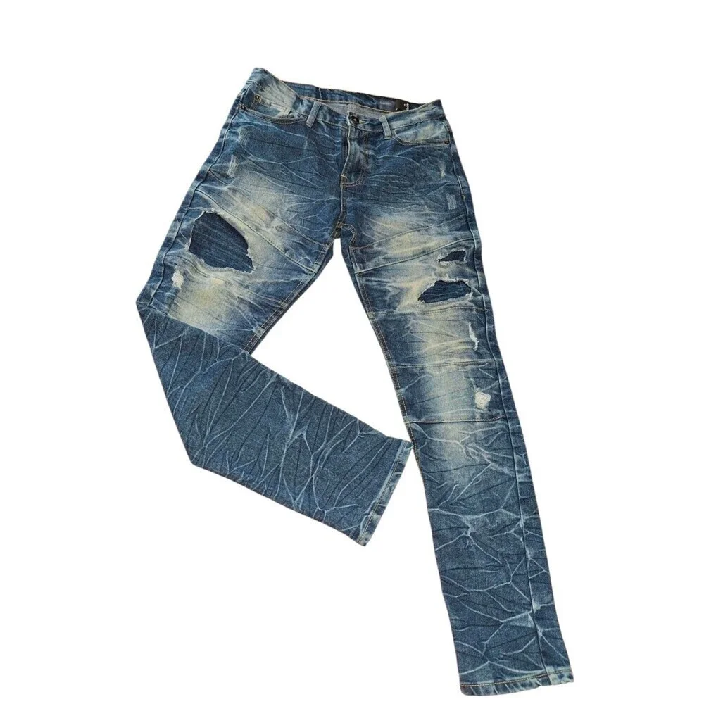 South Pole Skinny Leg Jeans Men's 32X30 Blue Denim 5-Pockets Cotton Distressed